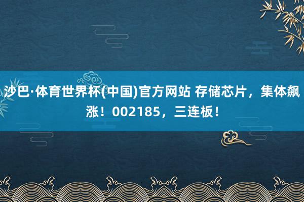 沙巴·体育世界杯(中国)官方网站 存储芯片，集体飙涨！002185，三连板！