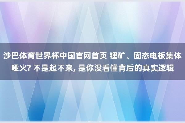 沙巴体育世界杯中国官网首页 锂矿、固态电板集体哑火? 不是起不来， 是你没看懂背后的真实逻辑