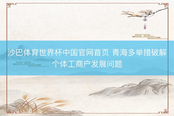 沙巴体育世界杯中国官网首页 青海多举措破解个体工商户发展问题