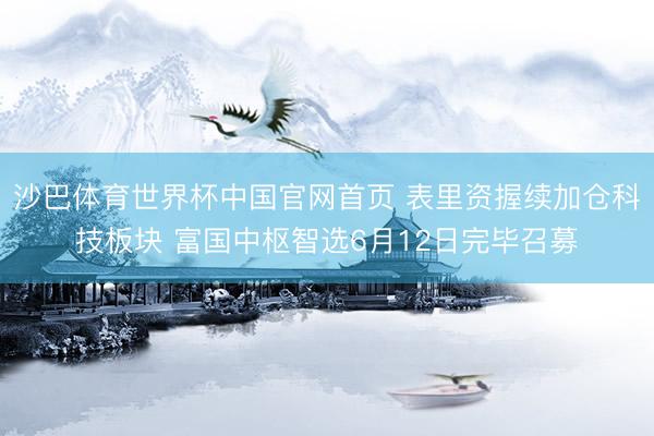 沙巴体育世界杯中国官网首页 表里资握续加仓科技板块 富国中枢智选6月12日完毕召募