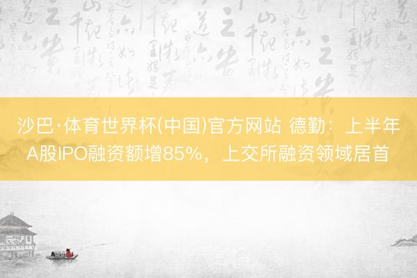 沙巴·体育世界杯(中国)官方网站 德勤：上半年A股IPO融资额增85%，上交所融资领域居首